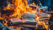 © wetzkaz - burning library or books, fire and flames, destroy and burn or fire by willful arson