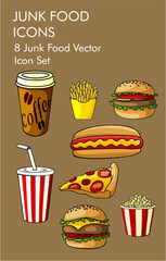 8 Junk food vector icon set