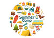 © denayune - Summer Camp Vector Illustration of Camping and Traveling on Holiday with Equipment such as Tent, Backpack and Others in Flat Cartoon Templates