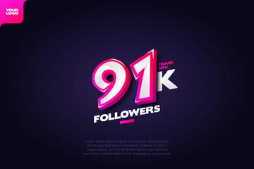 Wall Mural - celebration of 91k followers with realistic 3d number on dark background
