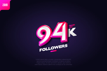 Wall Mural - celebration of 94k followers with realistic 3d number on dark background