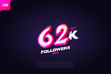 Wall Mural - celebration of 62k followers with realistic 3d number on dark background