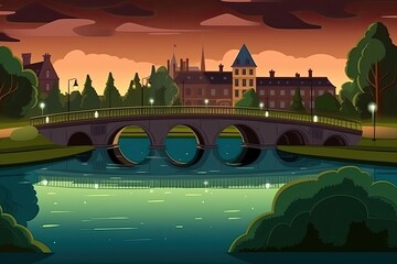 Wall Mural - serene bridge crossing a calm river Generative AI