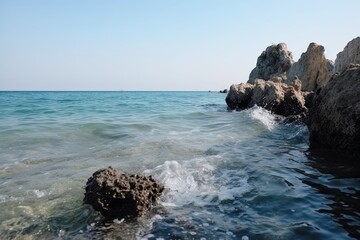 Canvas Print - rocks protruding from a serene body of water Generative AI