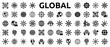 Global icon set. Containing networking, globe, world, globalization, internet, connection, worldwide and communication icons. Solid icon collection. Vector illustration.