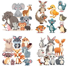  Cartoon character of animal collection on white background
