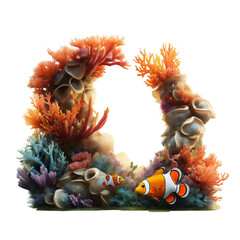 Wall Mural - clown fish with Beautiful colorful Tropical coral reef, Aquarium underwater world idea concept, isolated on white transparent background, ai generate