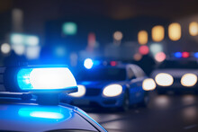 Einsatz Der Polizei Mit Streifenwagen Und Blaulicht