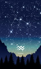 Wall Mural - aquarius horoscope constellation in the night sky, zodiac sign, vertical background for stories. ast