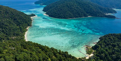 Canvas Print -  The tropical seashore island in a coral reef ,blue and turquoise sea Amazing nature landscape