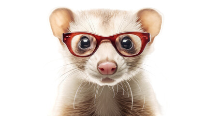 Wall Mural - close-up of a ferret wearing small glasses isolated on a transparent background