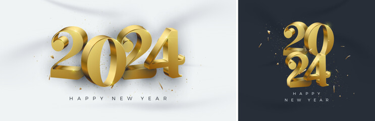 Wall Mural - Golden number vector illustration. Happy new year 2024 design with fancy numbers. Premium vector design for greeting, celebration, banner, poster and invitation.