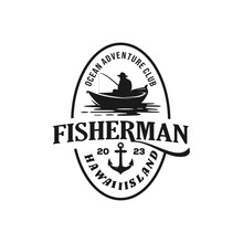 Vintage Logo Fisherman Template Illustration