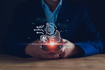Wall Mural - chatbot concept. ai, artificial intelligence. businessman using technology smart robot chat ai, ente