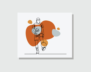 Wall Mural - Continuous single one line art drawing of player football soccer athlete man jumping kick ball boho bohemian style design vector illustartion