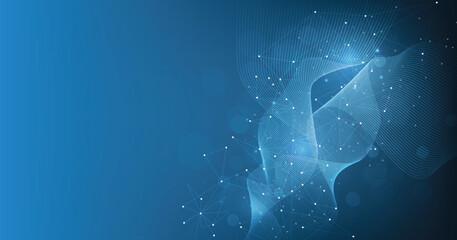 Leinwandbilder - Abstract connection on dark blue background. High-tech Network technology background with dots and lines connection system.Vector abstract technology on blue background.	