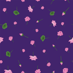 Wall Mural - Lotus floral vector pattern design on dark purple background