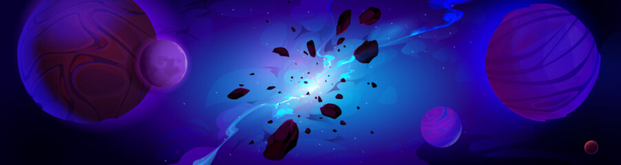 Wall Mural - galaxy explosion nebula space cartoon vector background. universe crack at night sky outer cosmos il