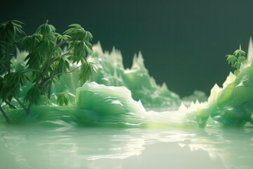 Wall Mural - green emerald mountains with river landscape. generative ai.