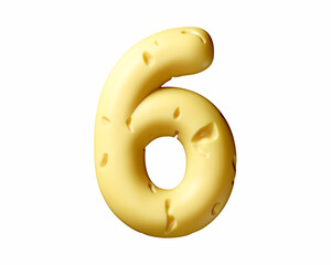 Digits made of cheese. 3d illustration of yellow alphabet isolated on white background