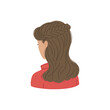 Vector isolated Illustration of vintage hairstyle of woman with brown brunette hair long flowing with a pigtail on top, back view