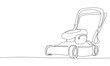 Lawn mower. One line continuous Lawn mower isolated on white background. Line art, outline, vector illustration.