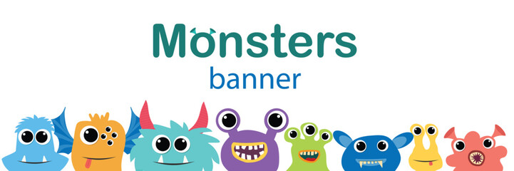 Wall Mural - Monster banner. Hand drawn graphic for typography poster, card, label, flyer, page, banner, baby wear, nursery. Vector illustration.