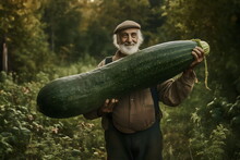 Farmer Proudly Holding A Giant Zucchini, Made With Generative Ai