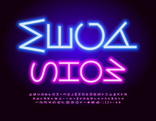 Poster - Vector neon poster Mega Show. Rotated glowing Font. Purple Led Alphabet Letters, Numbers and Symbols set