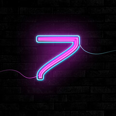 Sticker - Glowing neon number 7 sign on brick wall