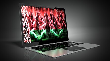 Belarus - country flag and hackers on laptop screen - cyber attack concept