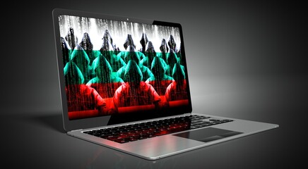 Bulgaria - country flag and hackers on laptop screen - cyber attack concept