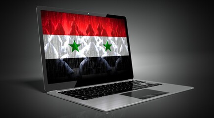 Syria - country flag and hackers on laptop screen - cyber attack concept