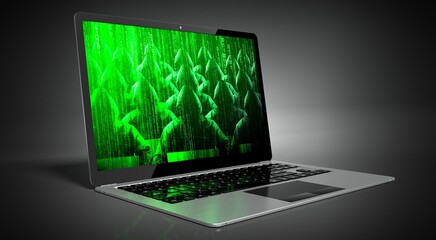 Anonymous hooded hackers on laptop screen - cyber attack concept
