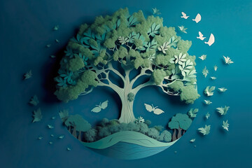 Wall Mural - Paper cut style , April 22 World environment and earth day , Save the Earth concept , Created with generative AI