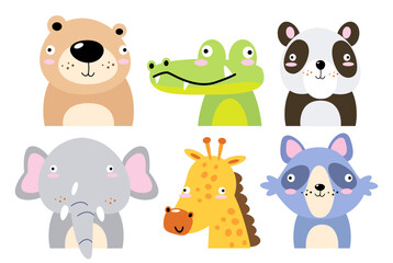  Set of wildlife animals . Dumb face . Vector illustration .