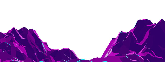 Wall Mural - 3D render low poly stone mountain. Purple rock terrain.