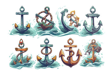 Anchor set collection graphic clipart design. Generative AI