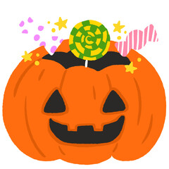 Wall Mural - Cartoon cute funny pumpkin and candy Halloween element.