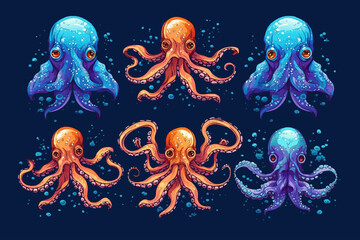 Poster - Octopus set collection graphic clipart design. Generative AI