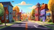 © DesignSells - Background cozy street in small town. A quaint small town with a captivating banner design showcasing a cozy street illustration against an abstract background. Generative AI.