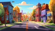 Background Cozy Street In Small Town. A Quaint Small Town With A Captivating Banner Design Showcasing A Cozy Street Illustration Against An Abstract Background. Generative AI.