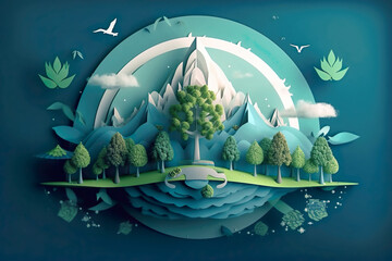 Wall Mural - Paper cut , World environment and earth day concep , Happy Earth Day April 22 Save the Earth for environmental protection , Created with generative AI