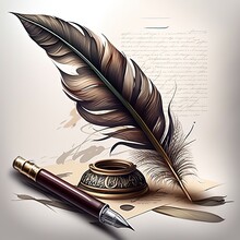 Feather Pen And Ink And Paper - Generative Ai