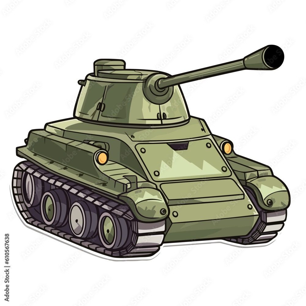 Cartoon tank sticker design - flat vector art Stock Vector | Adobe Stock