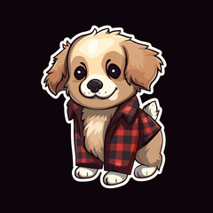 Cute little dog wearing a red flannel shirt - sticker design