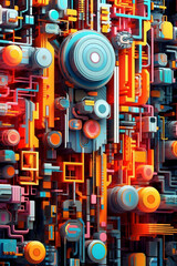 Poster -   concept of artificial intelligence through a combination of geometric shapes and vibrant colors,  Generative AI technology.