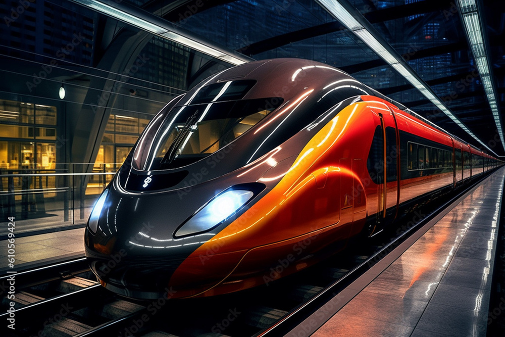 A futuristic concept train with an aerodynamic design and streamlined ...