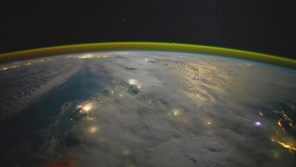 Wall Mural - Earth from space. Flight over the Earth time lapse. Planet Earth seen from the ISS. Elements of this image furnished by NASA.