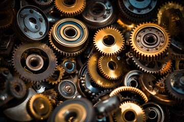 Aufkleber - Gear metal wheels, industrial background. Generative AI
